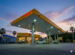 תמונה ראשית של תחנת דלק יילו שנוצרה על ידי בינה מלאכותית - ייצוג לנושא הכתבה על עולם הדלק בישראל לשנת 2025